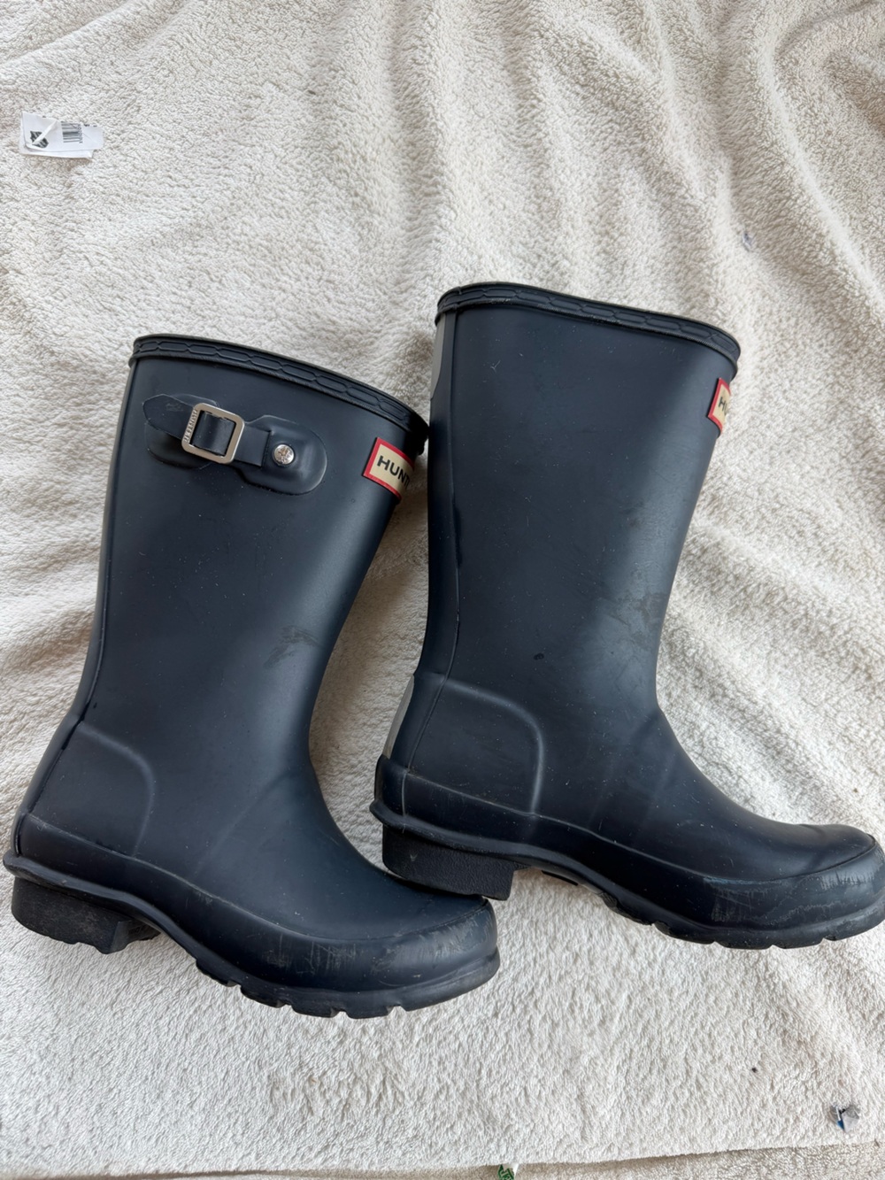 Hunter Black Tall Rubber Rain Boots with Logo Patch